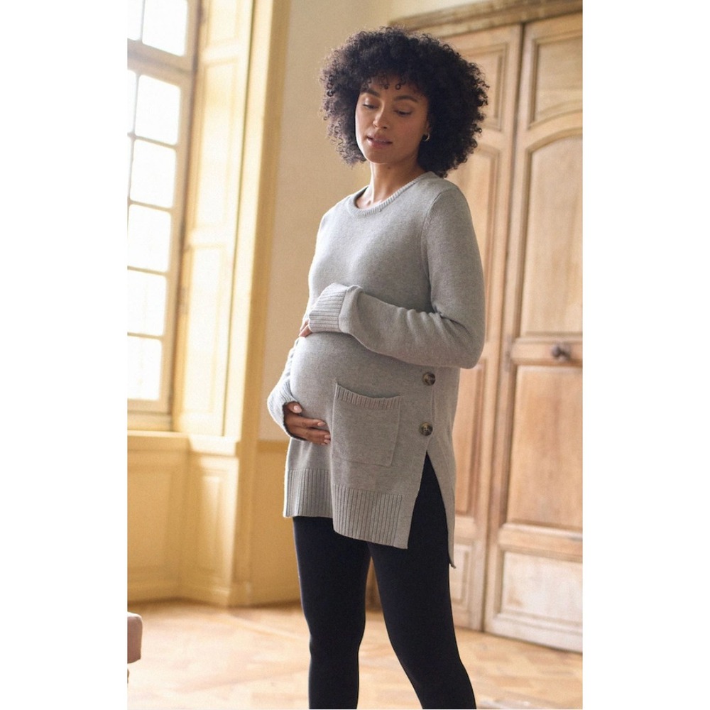 Seraphine Grey Marl Wool Blend Maternity & Nursing Crew Neck Jumper Grey-Size M